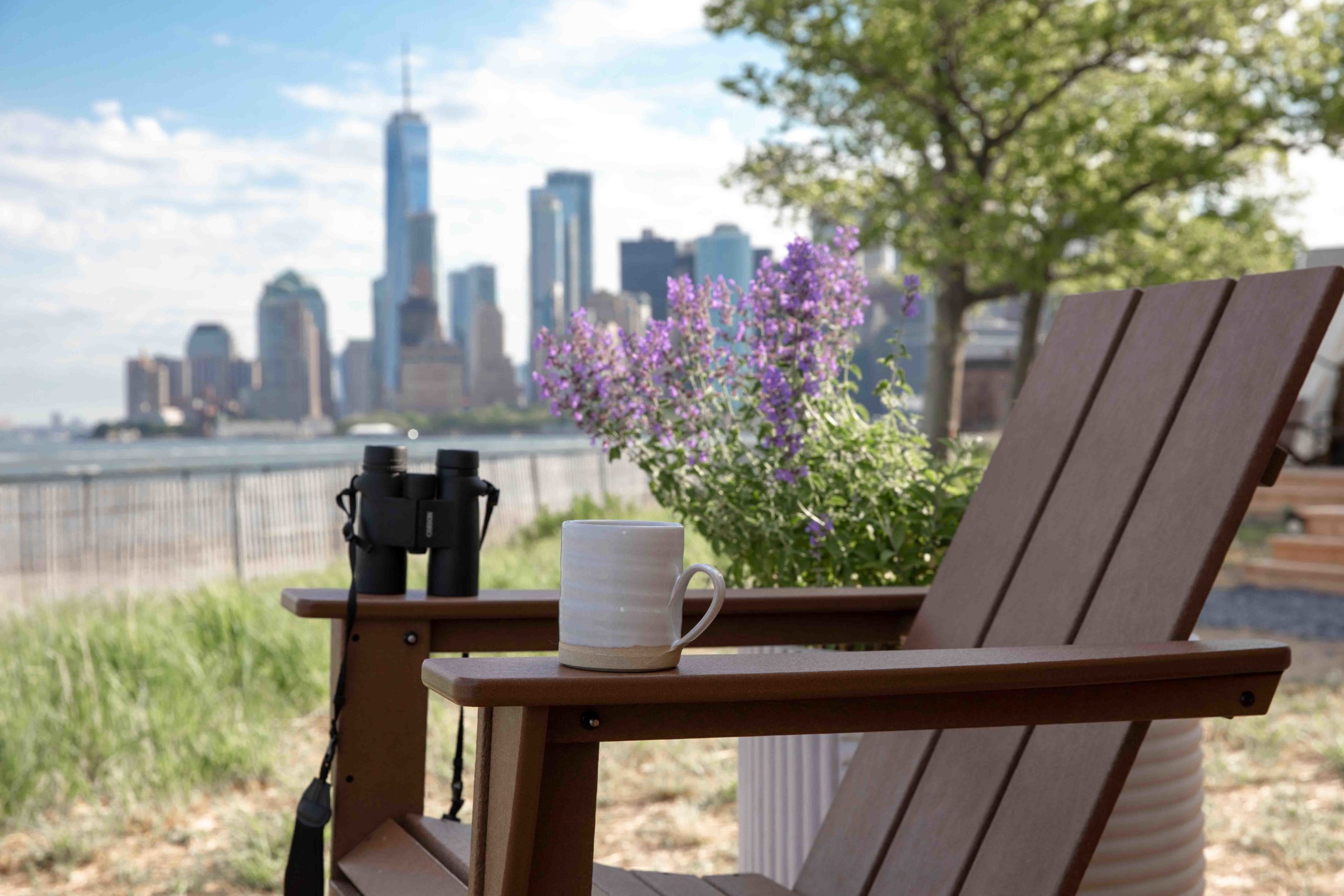close up chair and freedom tower