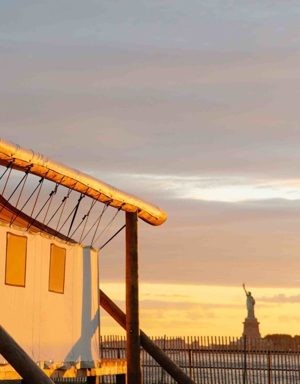 tent with sunset and liberty