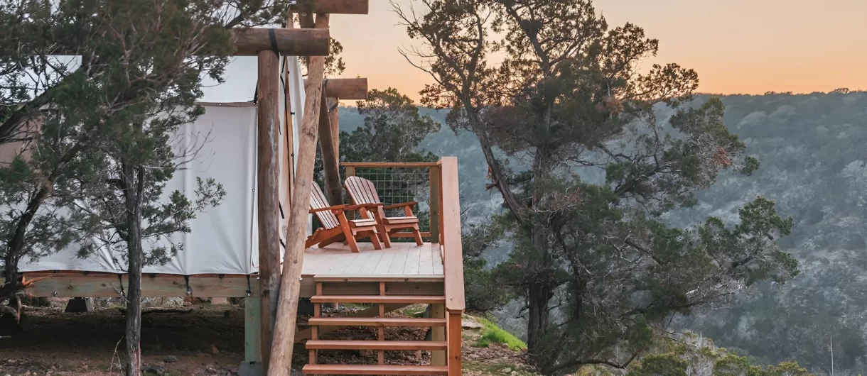 Tent exterior in Hill country